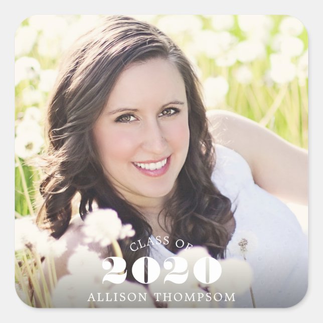 Grad Photo Modern Square Sticker (Front)