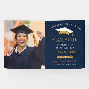 Grad Photo Navy Blue Graduation 2026 Banner