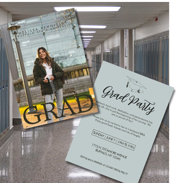 GRAD Photo Party Green Grey Invite (Creator Uploaded)