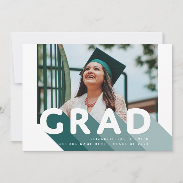 Grad Retro Photo Green Personalised Graduation Announcement (Front)