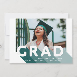 Grad Retro Photo Green Personalised Graduation Announcement