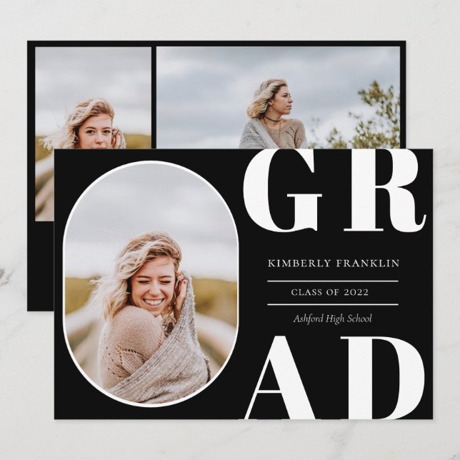 GRAD Rounded Photo Frame Graduation Invitation (Front/Back)