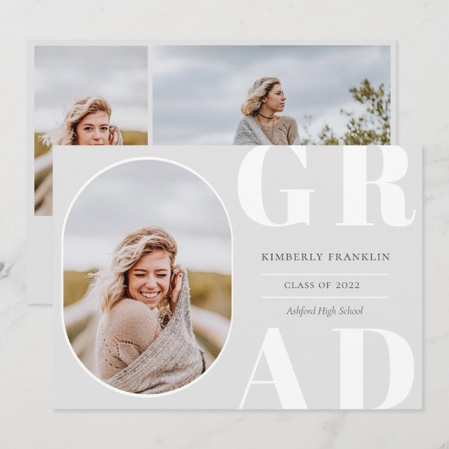 GRAD Rounded Photo Frame Graduation Invitation (Front/Back)