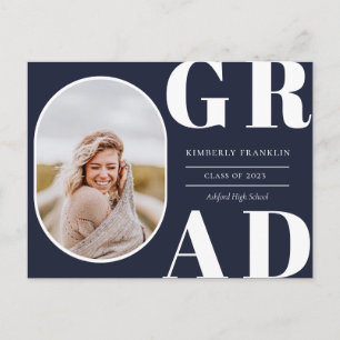 GRAD Rounded Photo Frame Graduation Invitation Postcard