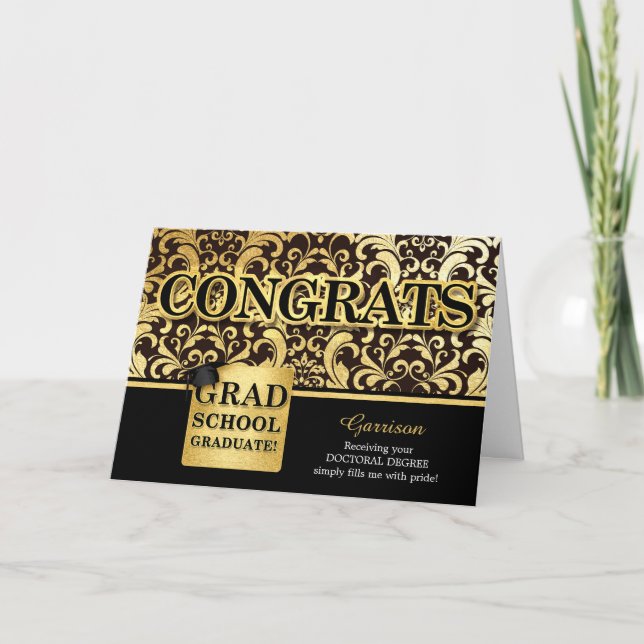 Grad School Graduate - Custom Name Faux Gold Foil Card (Front)