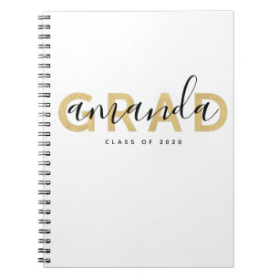 Grad Script Name Personalised Gold Black Modern Notebook