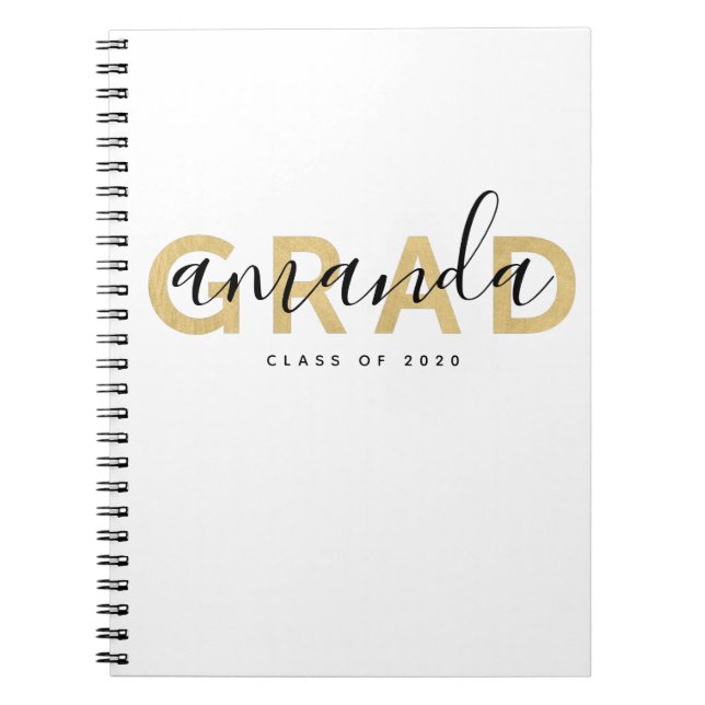 Grad Script Name Personalised Gold Black Modern Notebook (Front)