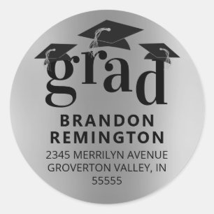 GRAD Silver Black Cap Return Address Classic Round Sticker