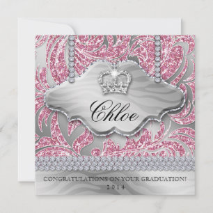 Grad Sweet 16 Party Pink Crown Glitter Leaves