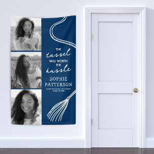 Grad Tassel 3 Photo Blue Graduation Banner