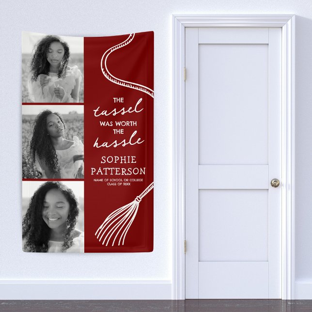 Grad Tassel 3 Photo Red Graduation Banner (Creator Uploaded)