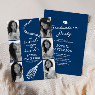 Grad Tassel 6 Photo Blue Graduation Party Invitation