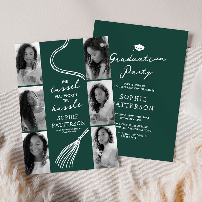 Grad Tassel 6 Photo Green Graduation Party Invitation (Creator Uploaded)