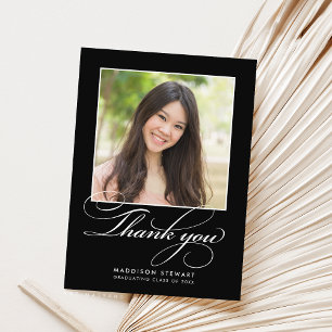 GRAD THANK YOU chic photo simple calligraphy black Card