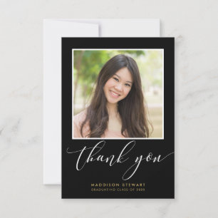 GRAD THANK YOU modern fine calligraphy black Card