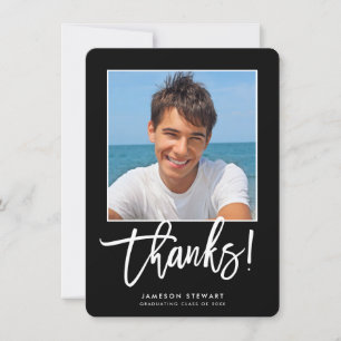GRAD THANKS minimal modern photo simple black Thank You Card