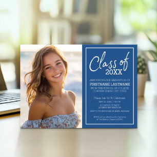 Grad Trendy Graduation Photo Announce - Blue Party Invitation