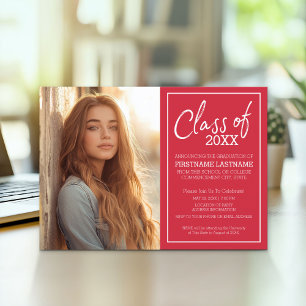 Grad Trendy Graduation Photo Announcement red