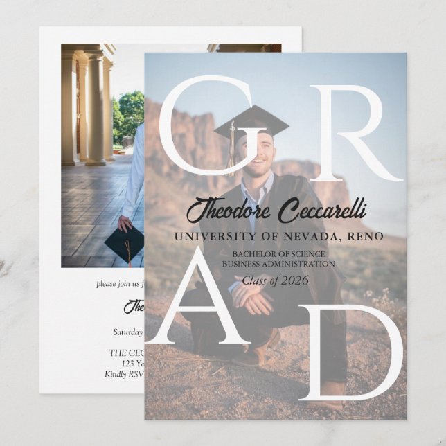 GRAD, Two-Image Graduation Announcement & Invite (Front/Back)