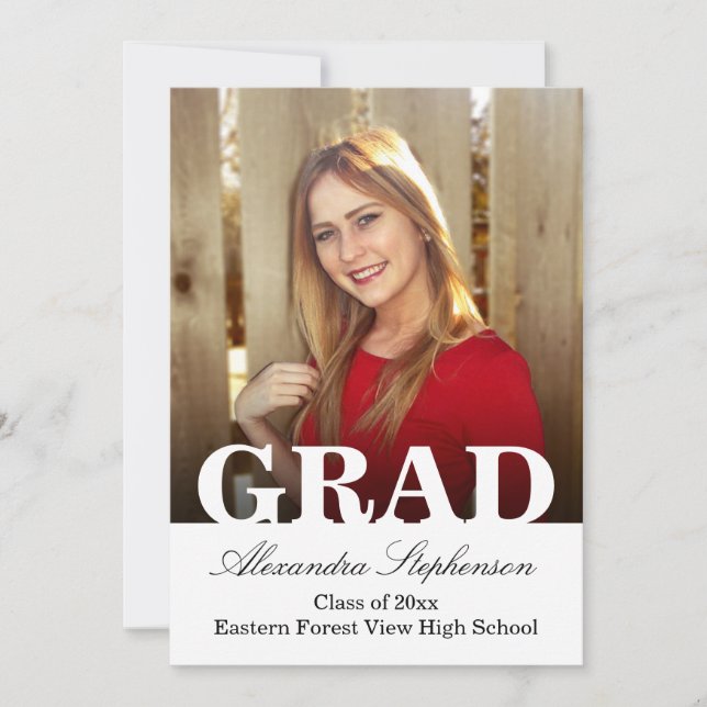 GRAD Type Overlay Photo Graduation Announcement (Front)