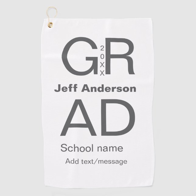 Grad typography modern graduation simple minimal c golf towel (Front)