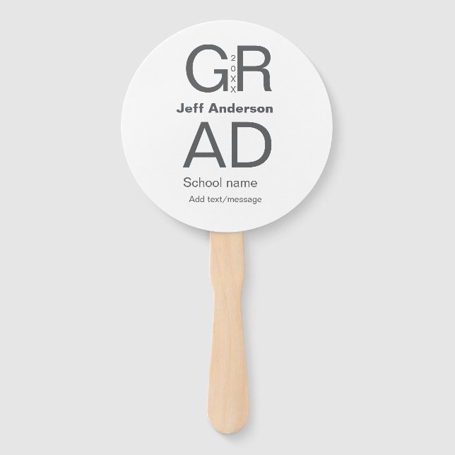 Grad typography modern graduation simple minimal c hand fan (Front)