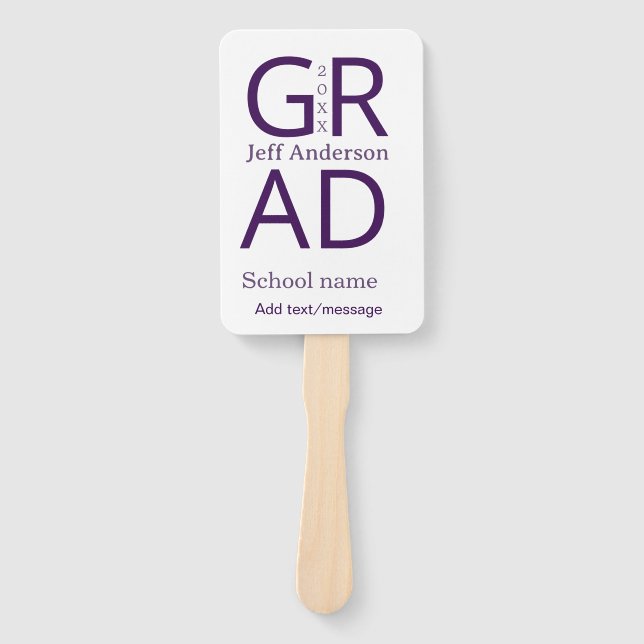 Grad typography modern graduation simple minimal c hand fan (Front)