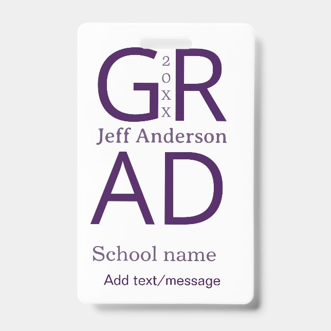 Grad typography modern graduation simple minimal c ID badge (Front)