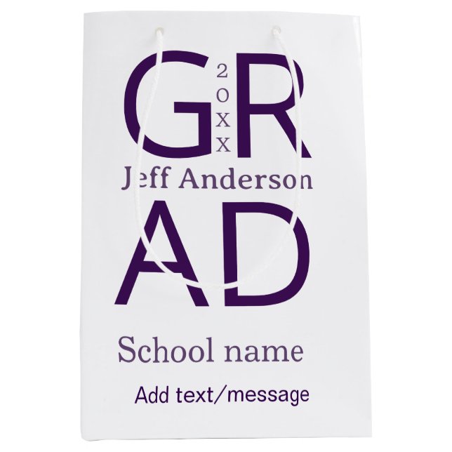 Grad typography modern graduation simple minimal c medium gift bag (Front)