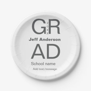 Grad typography modern graduation simple minimal c paper plate