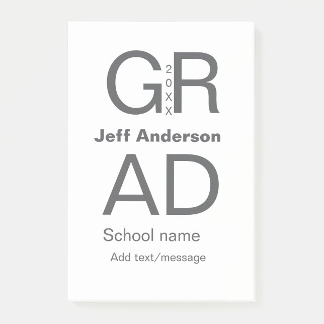 Grad typography modern graduation simple minimal c post-it notes (Front)