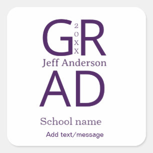 Grad typography modern graduation simple minimal c square sticker