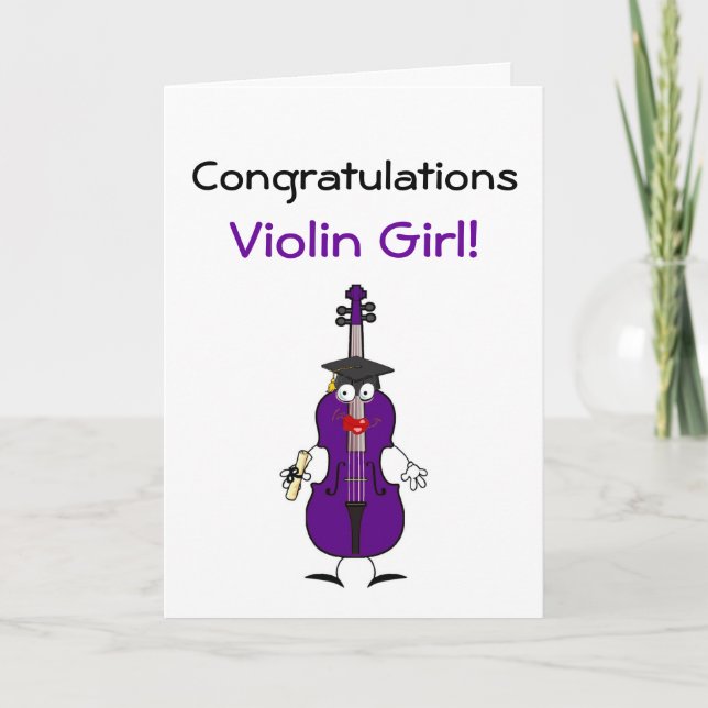 Grad Violin Girl Card (Purple) (Front)