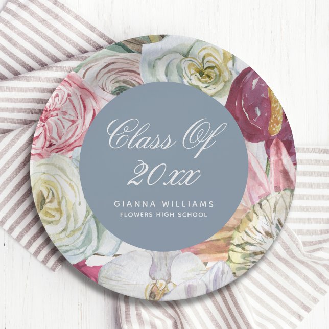 Grad Watercolor Floral Elegant Modern Graduation Paper Plate (Creator Uploaded)