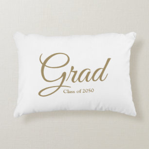 Grad white gold script custom class date text decorative cushion