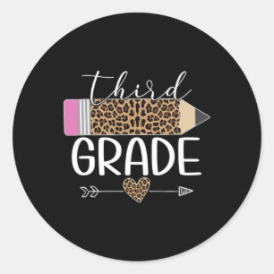 Grade Leopard Pencil Back To School Teachers Stude Classic Round Sticker