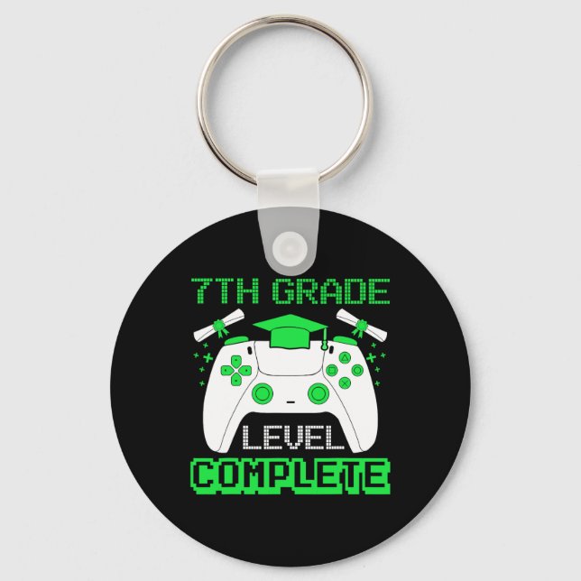 Grade Level Complete Gamer 7th Grade Graduation Gi Key Ring (Front)