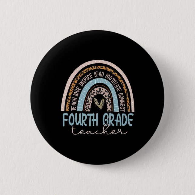 Grade Teacher Leopard Boho Rainbow Back To School  6 Cm Round Badge (Front)