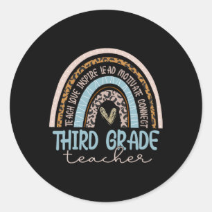 Grade Teacher Leopard Boho Rainbow Back To School Classic Round Sticker