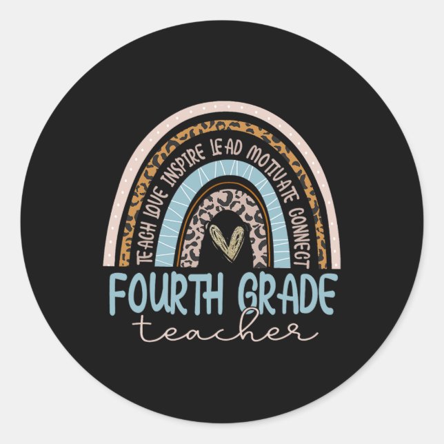 Grade Teacher Leopard Boho Rainbow Back To School  Classic Round Sticker (Front)