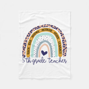 Grade Teacher Rainbow Leopard Print Fifth Grade Te Fleece Blanket