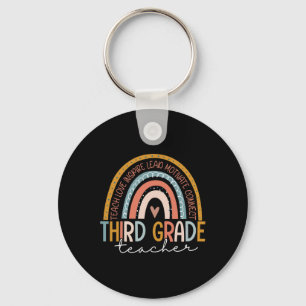 Grade Teacher Teach Love Inspire Boho Rainbow  Key Ring