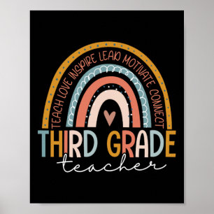 Grade Teacher Teach Love Inspire Boho Rainbow  Poster