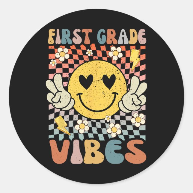 Grade Vibes 1st Grade Retro Teacher 1st Day Of Sch Classic Round Sticker (Front)