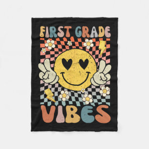 Grade Vibes 1st Grade Retro Teacher 1st Day Of Sch Fleece Blanket