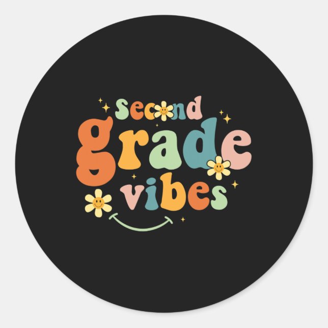 Grade Vibes 2nd Grade Team Retro 1st Day Of School Classic Round Sticker (Front)