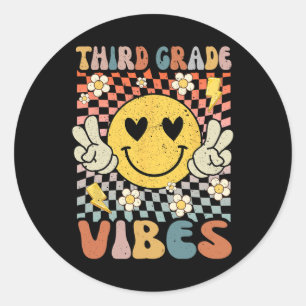 Grade Vibes 3rd Grade Retro Teacher 1st Day Of Sch Classic Round Sticker