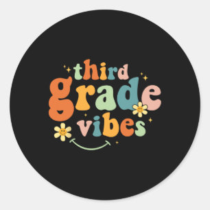 Grade Vibes 3rd Grade Team Retro 1st Day Of School Classic Round Sticker