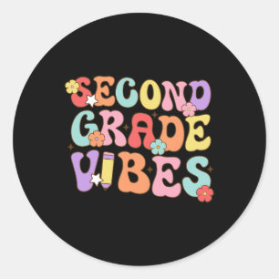 Grade Vibes Back To School Retro 2nd Grade Teacher Classic Round Sticker