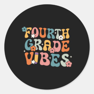 Grade Vibes Back To School Retro 4th Grade Teacher Classic Round Sticker